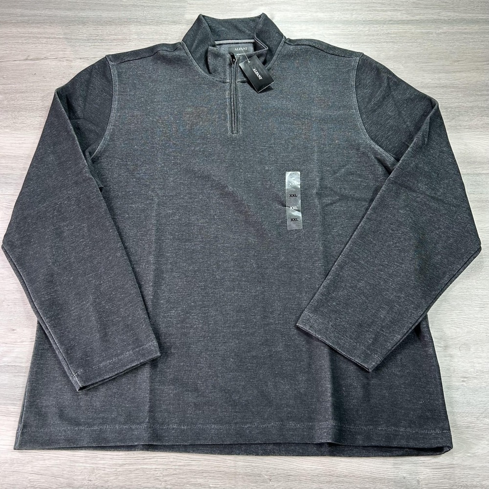 NEW Alfani Sweater Mens 2XL Gray 1/4 Zip Stretch‎ Mock Pullover Performance